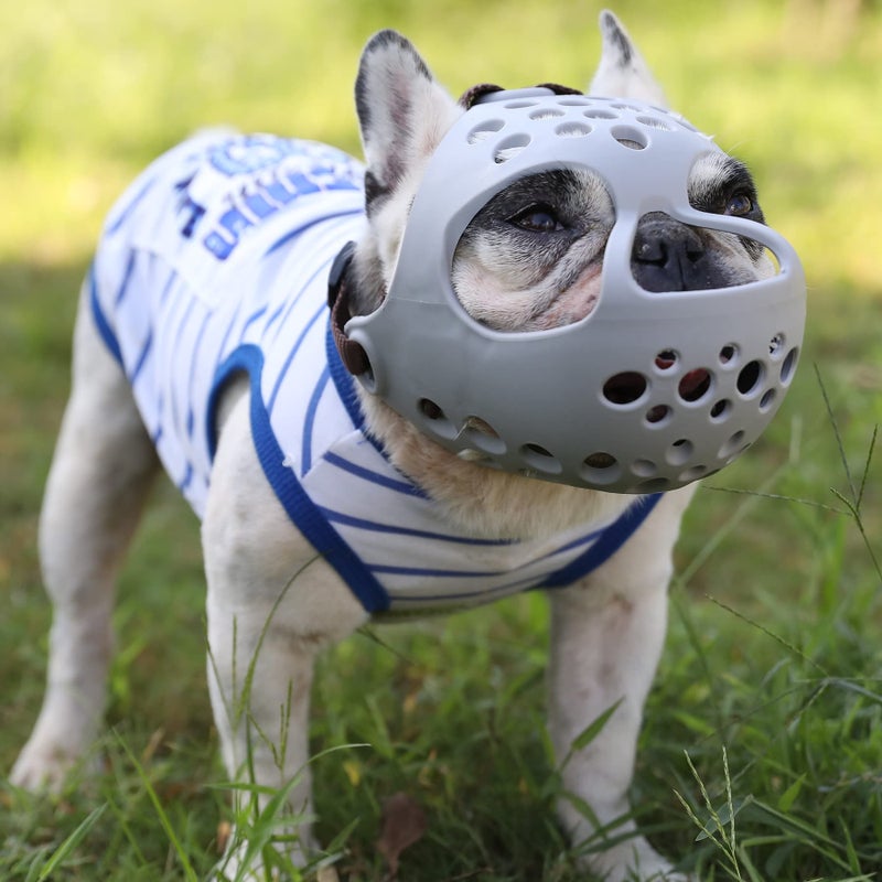 JYHY Short Snout Dog Muzzles,Soft Silicone Adjustable Breathable Bulldog Muzzle for Biting Chewing Barking Training,Ideal for Flat-Faced Dogs (Medium/13-15"(Pack of 1), Grey) - Image 1